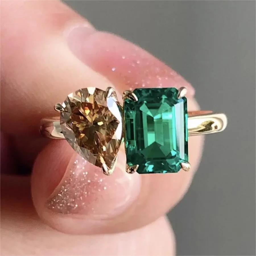 Jewelry Creative Double Main Stone Lady Green