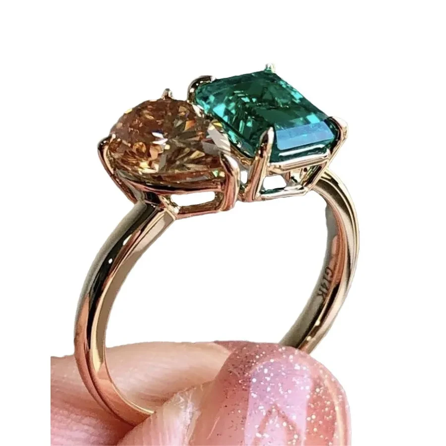 Jewelry Creative Double Main Stone Lady Green