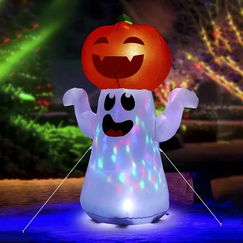 Halloween Decorations Inflatable Pumpkin Ghost Built-in 360 Rotating Magic Colorful Led Lights