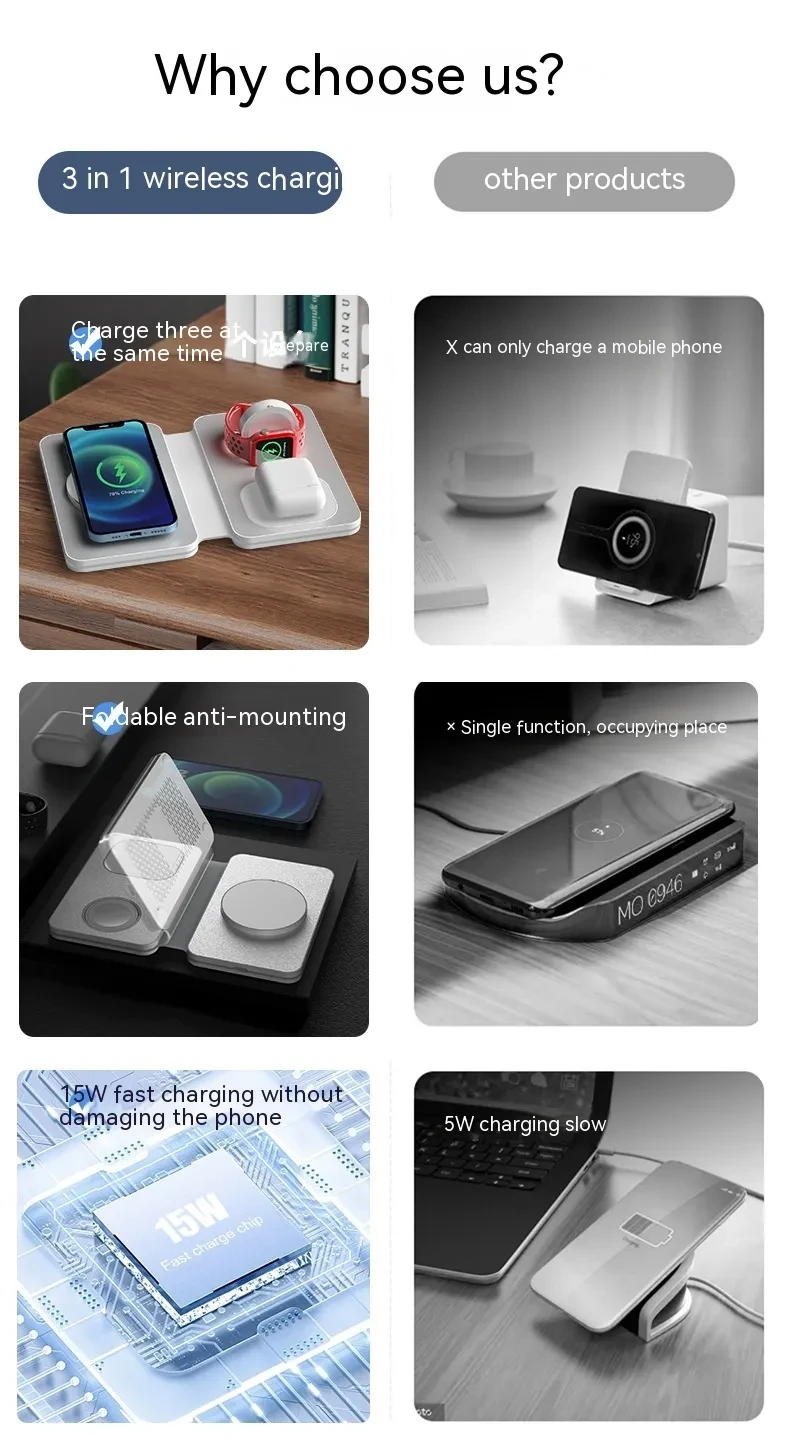 Aluminum Alloy Folding Wireless Charger Three-in-one
