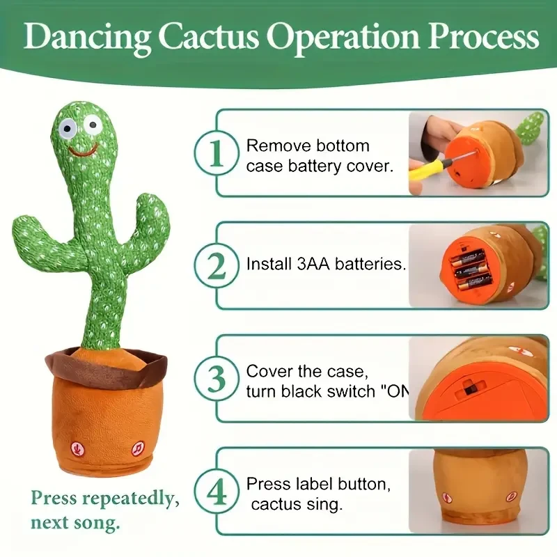 Dance Cactus Talking Toy - LED Singing & 15-Second Recorder