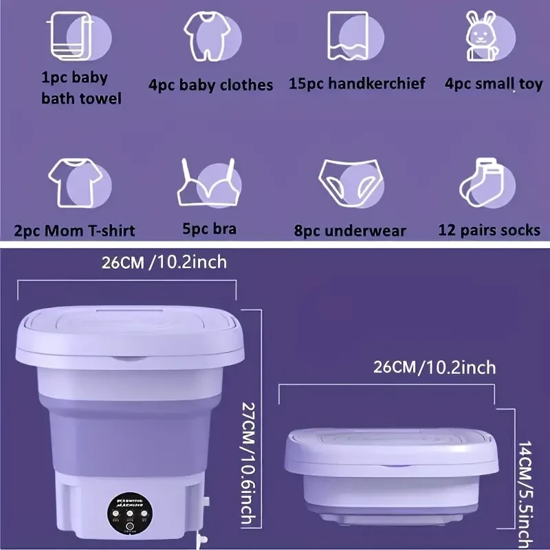Collapsible Portable Mini Washing Machine - 8L Capacity