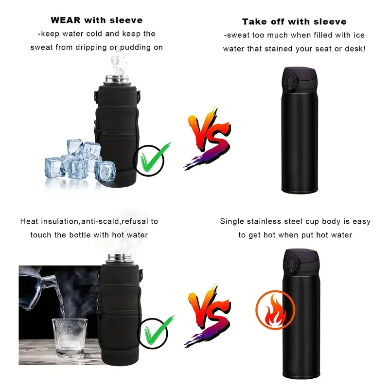Insulated Stainless Steel Water Bottle with Straw and Brush - 40oz/60oz, Double Wall, 2 Lids, with Carrying Pouch and Loop