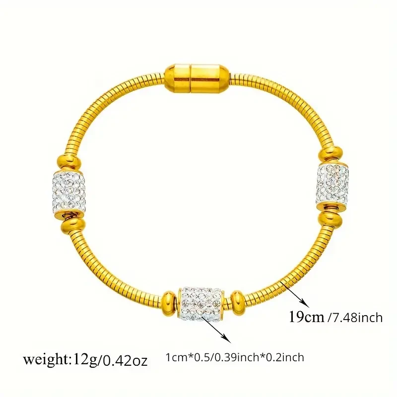 Luxurious Stainless Steel Bracelet With Sparkling Rhinestones