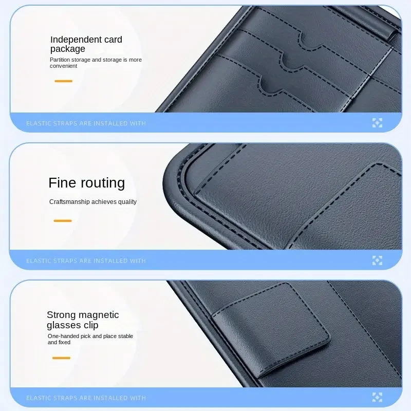 Black Faux Leather Car Sun Visor Organizer