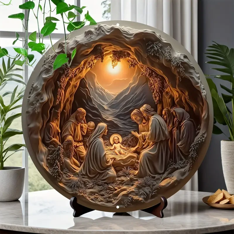 Aluminum Christmas Nativity Scene Decorative Plaque - 20.32 cm