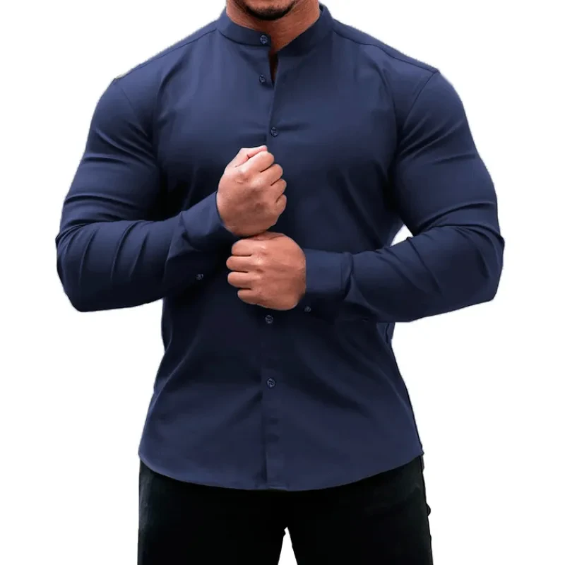 Men's Slim Fit Solid Color Long Sleeve Shirt