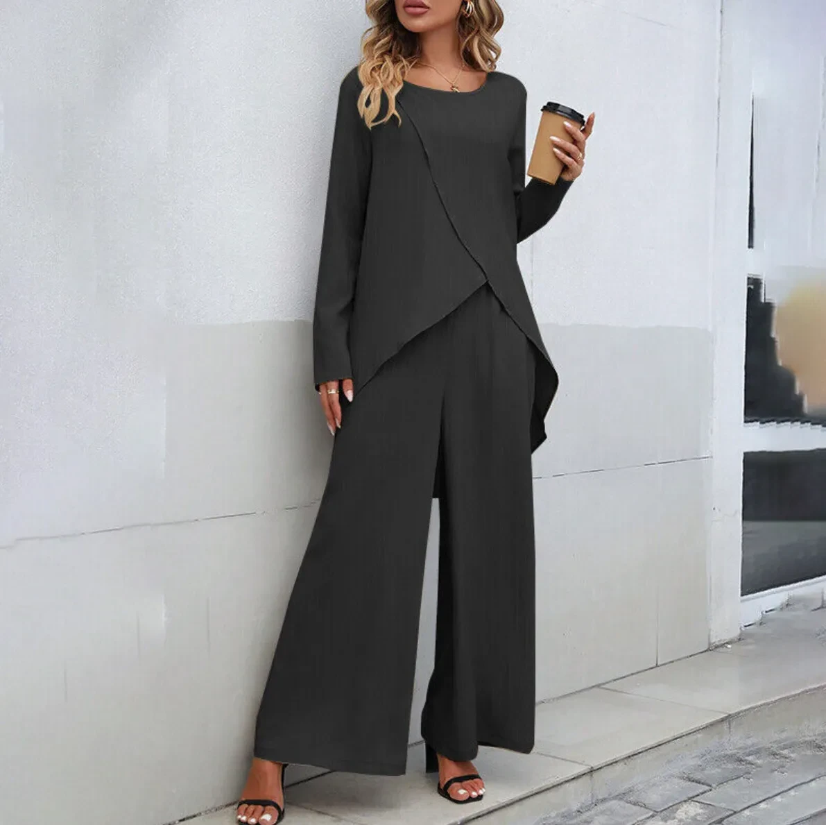 Fashion Long Sleeve Irregular Hem Top