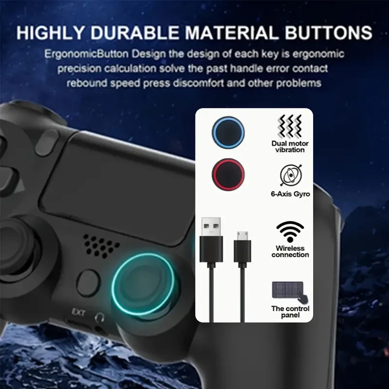 Wireless Controller for PS4/PC with Dual Vibration & Motion Sensor