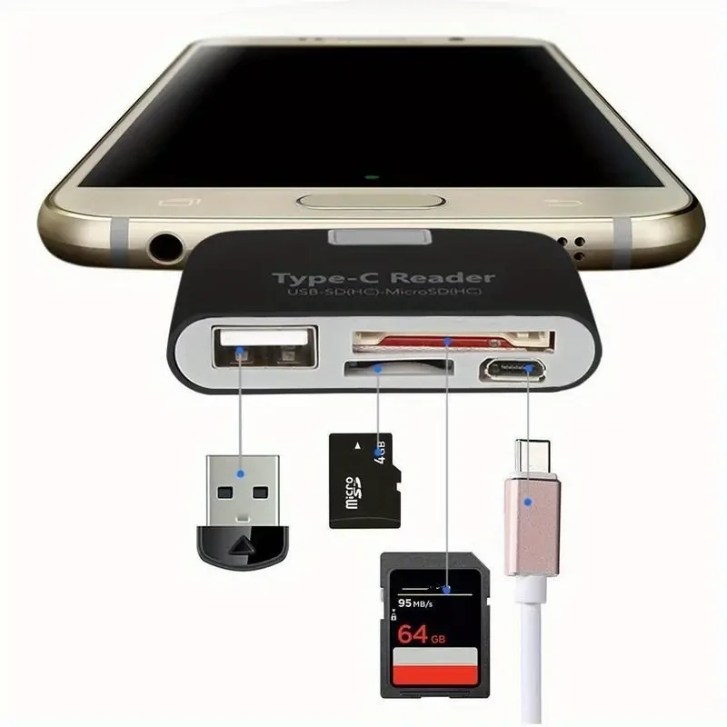 Multifunctional Smart 4-in-1 USB 3.1 Type C Adapter and OTG Card Reader