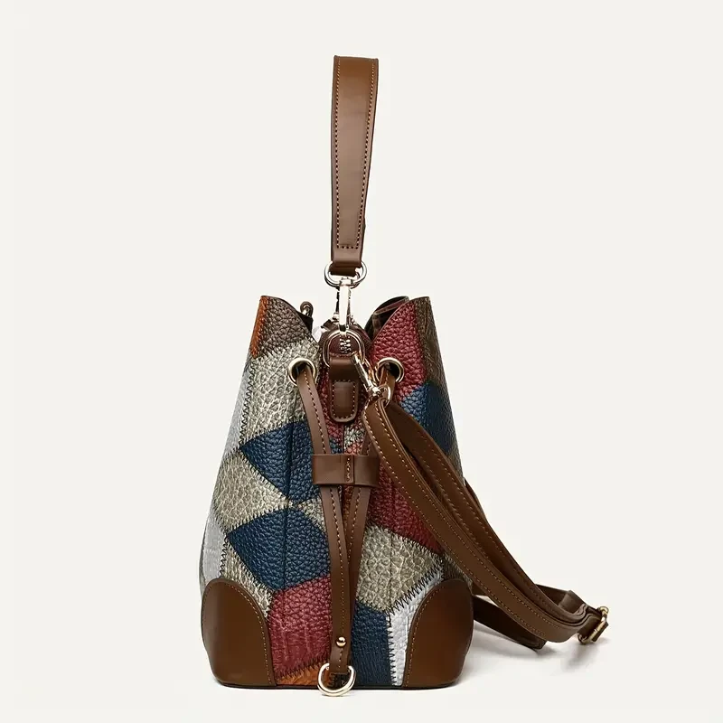 Elegant Women's Bucket Handbag with Geometric Pattern
