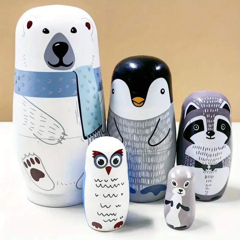 Charming White Bear Wooden Nesting Dolls - Perfect for Christmas, Halloween, Thanksgiving & Birthday Gifts | Unique Home Decor & Educational Toy Set