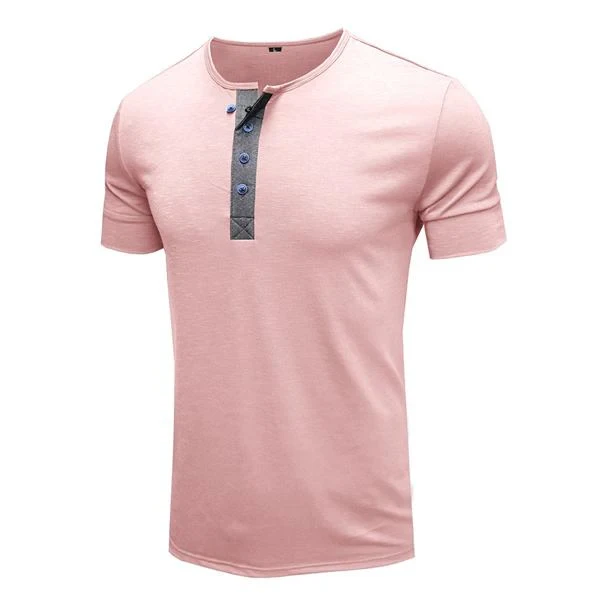 Men's Round Neck Cotton Short Sleeve Henley Shirt