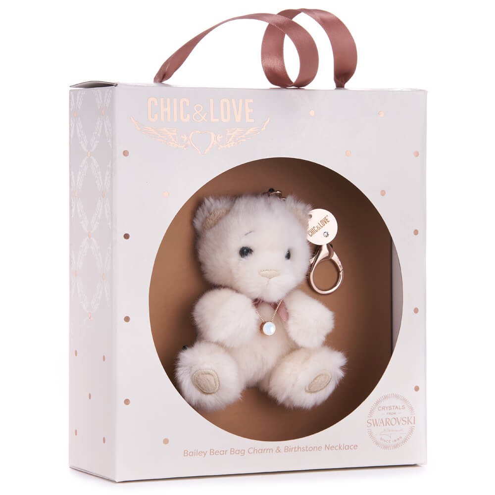 Bailey Bear Bag Charm & Birthstone Necklace - October