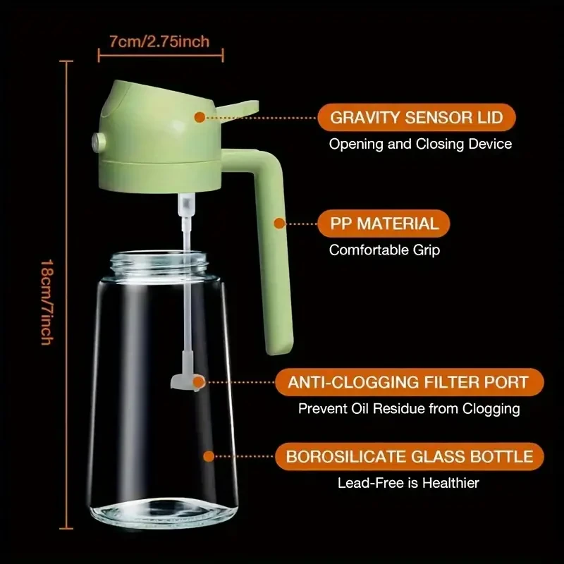 16oz 2-in-1 Olive Oil Dispenser and Oil Sprayer Bottle for Kitchen