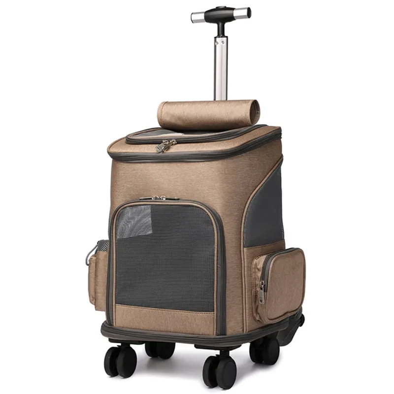 Portable Folding Pet Trolley Backpack with Universal Wheels for Traveling