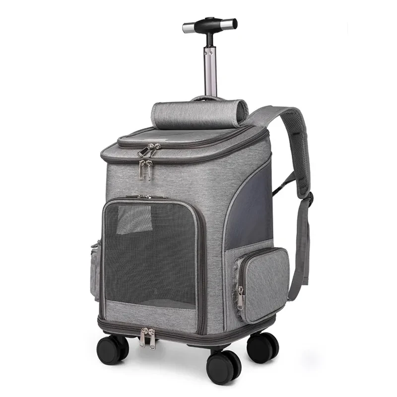 Portable Folding Pet Trolley Backpack with Universal Wheels for Traveling