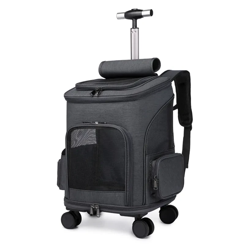 Portable Folding Pet Trolley Backpack with Universal Wheels for Traveling
