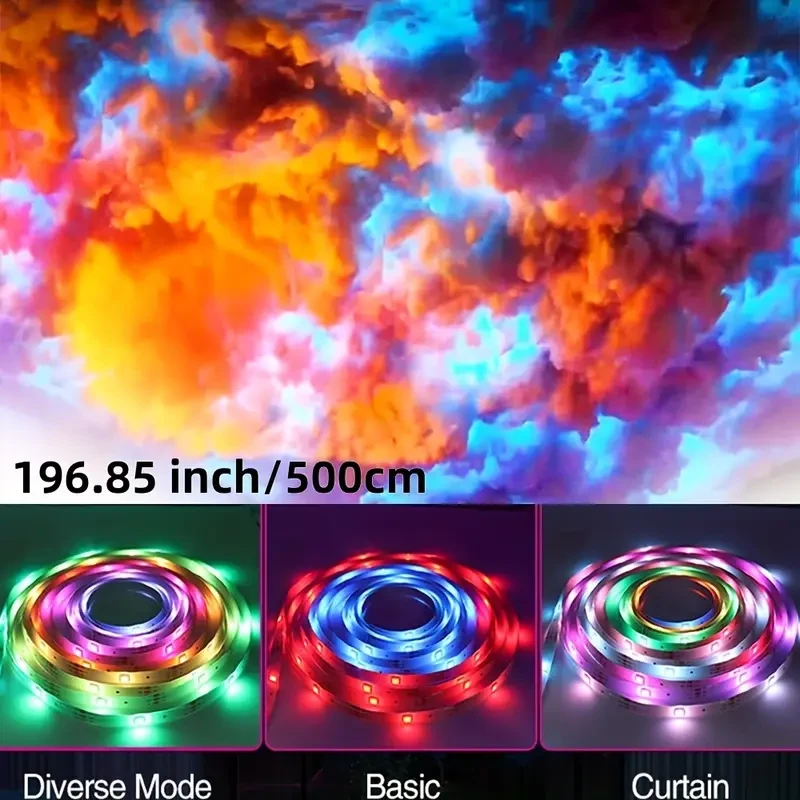 3D Thunder Cloud LED Light - 4.88m Colorful Atmosphere Night Light