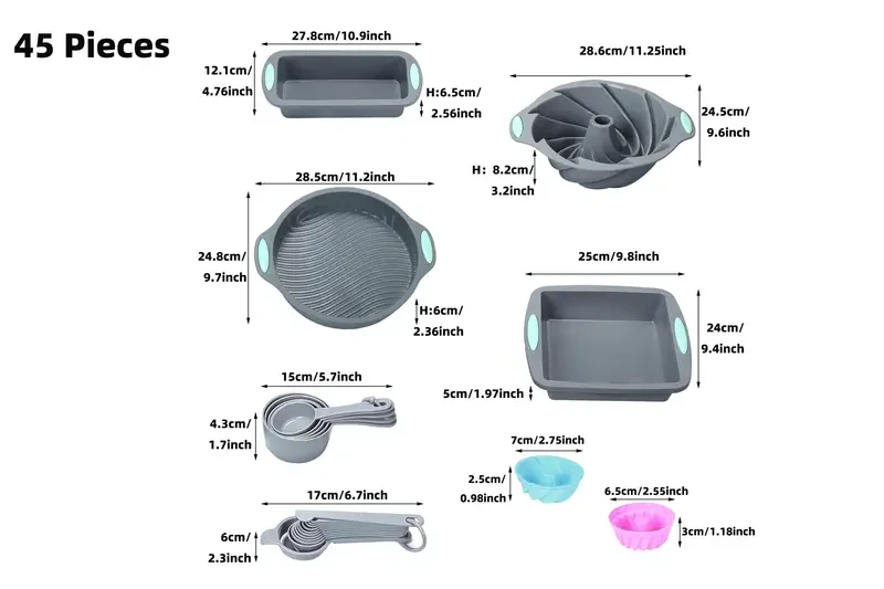 45-Piece Nonstick Silicone Baking Set