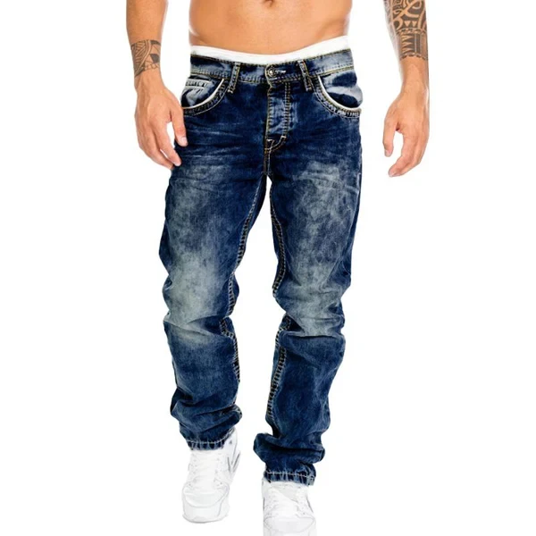 Men's Retro Distressed Straight Jeans