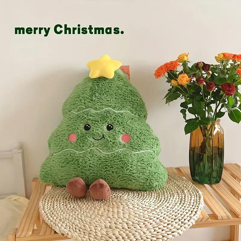 Christmas Tree Plush Throw Pillow 50.04cm - Festive Polyester Decorative Cushion for Holiday Season