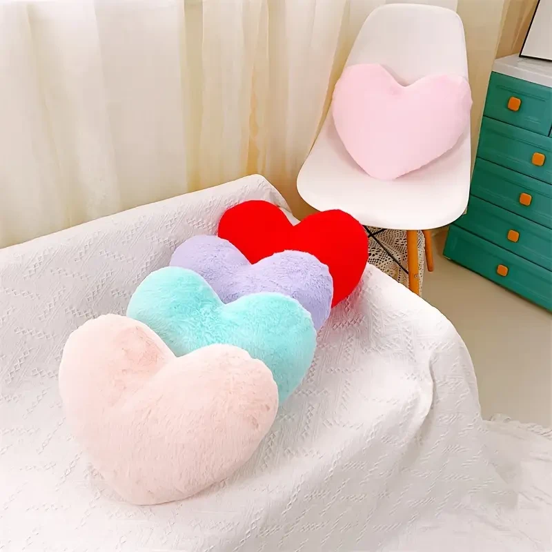 Heart Shaped Cartoon Cute Throw Pillow Cushion Long Plush Cushion Fluffy Soft