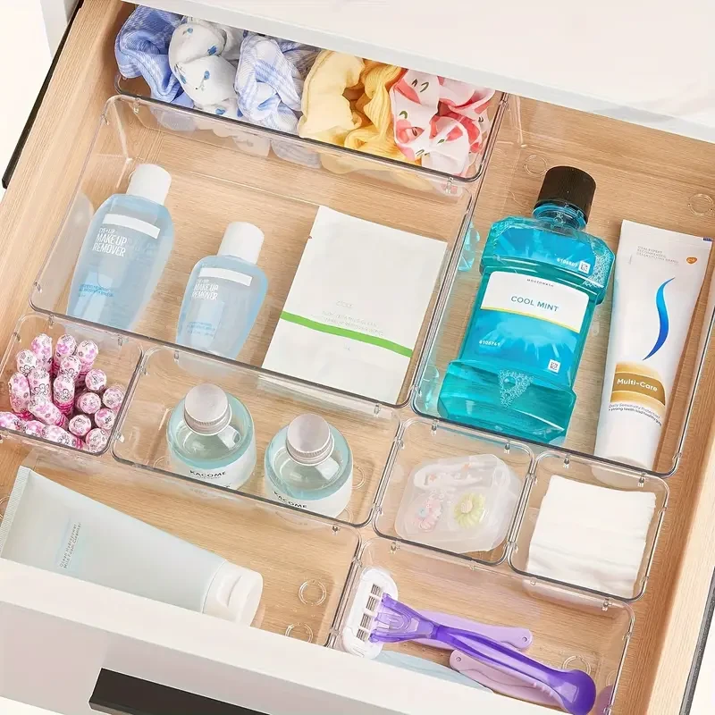 44pcs Clear Plastic Drawer Organizers Set - 4-Size Versatile Organizer Trays