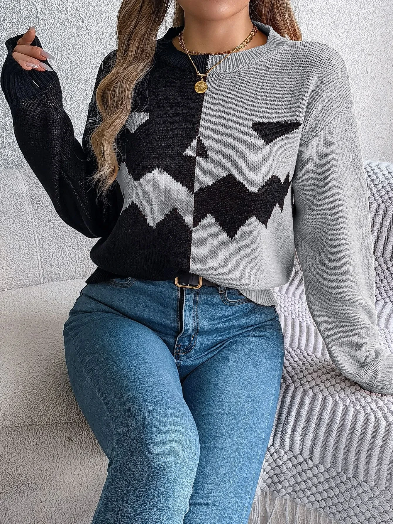 Halloween Contrast-color Pullover Sweater For Women's Clothing