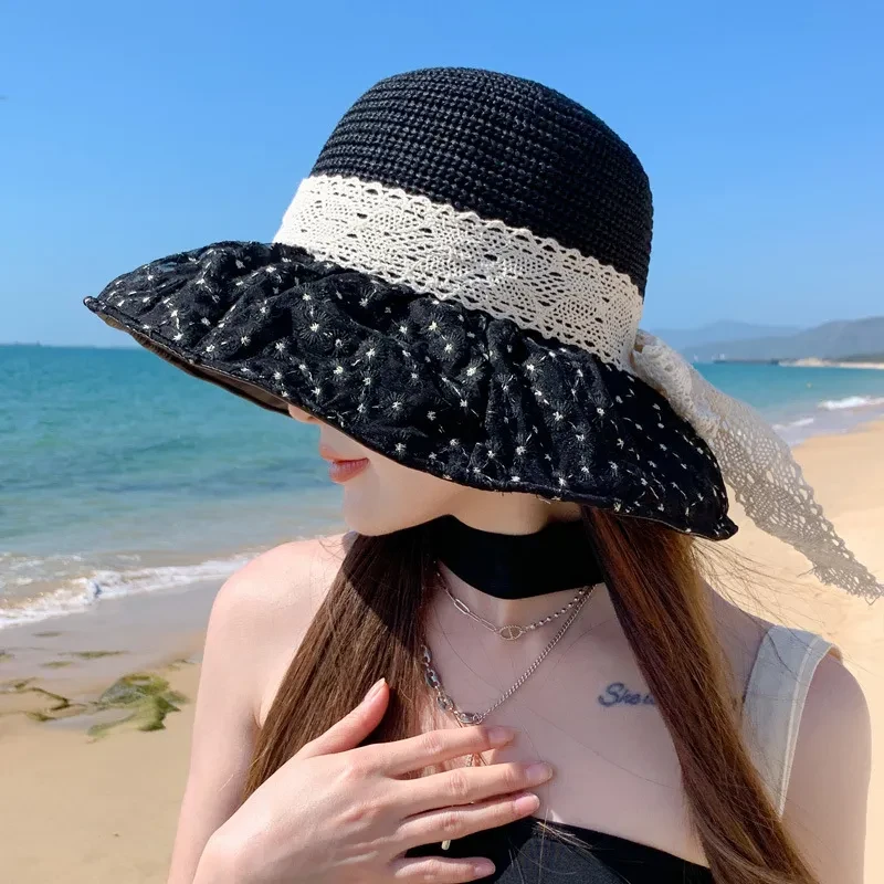 Lace Bow Sunshade Straw Hat