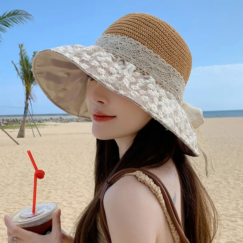 Lace Bow Sunshade Straw Hat