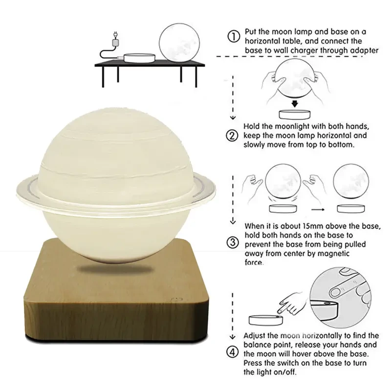 Floating Jupiter LED Table Lamp - Levitate & Rotate Night Light with Touch Control
