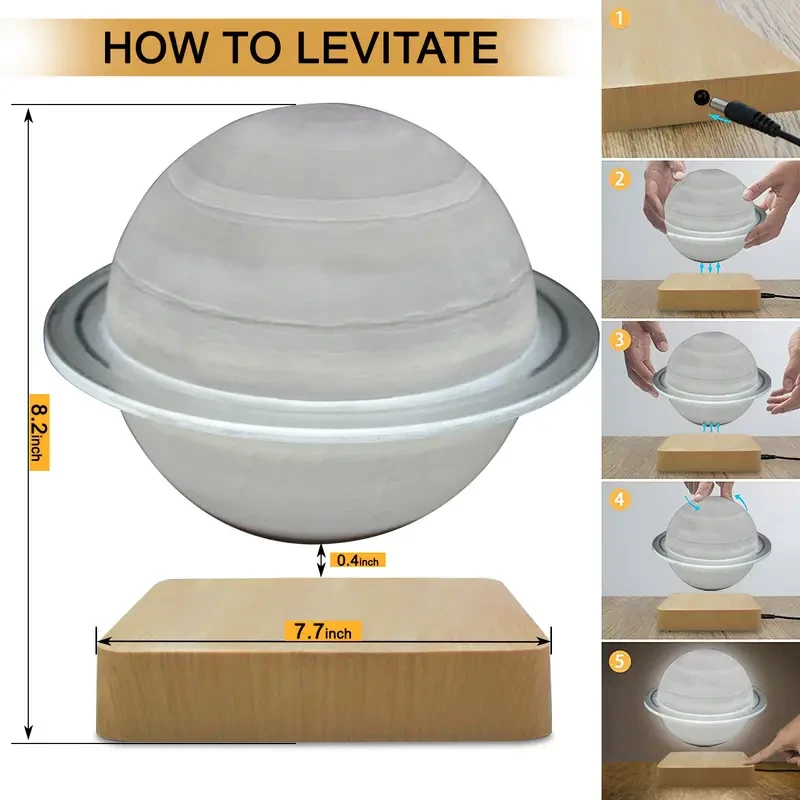 Floating Jupiter LED Table Lamp - Levitate & Rotate Night Light with Touch Control