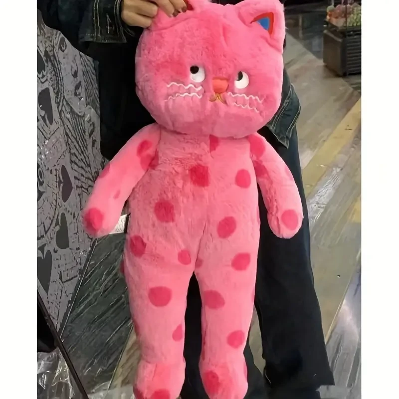 60cm/23.62in Big Pink And Black Cute Polka Dot Cat Plush Toy