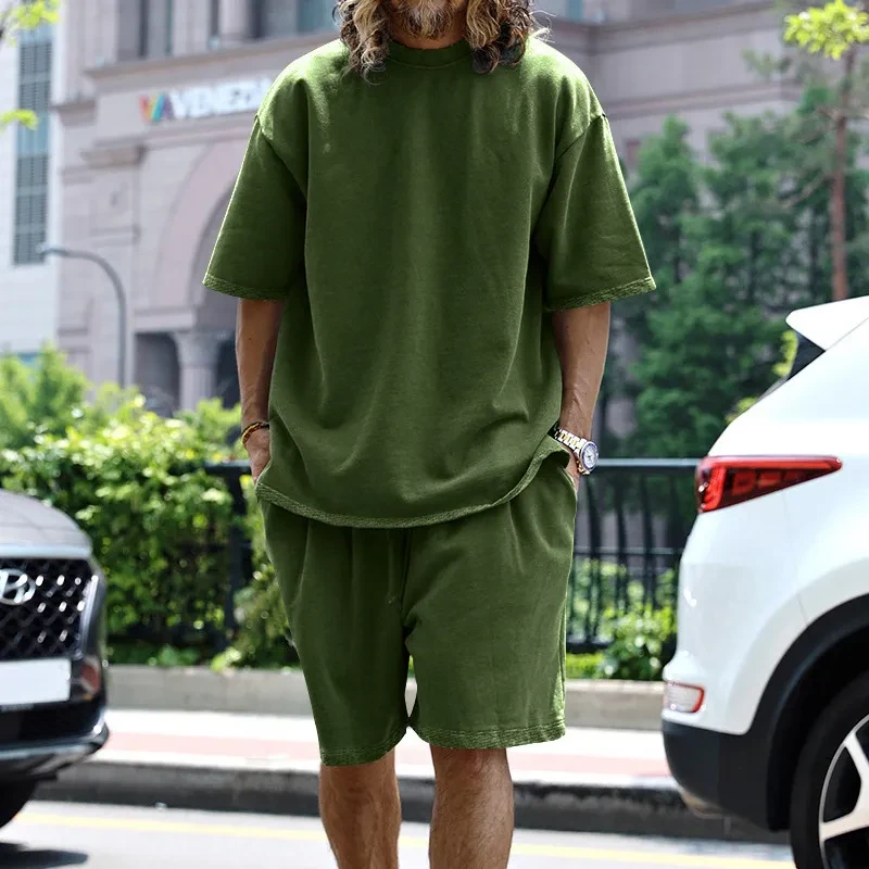 Casual Solid Color Men's Pocket Shorts Set