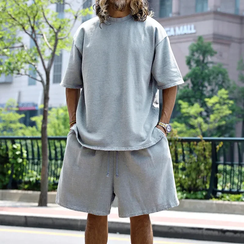 Casual Solid Color Men's Pocket Shorts Set
