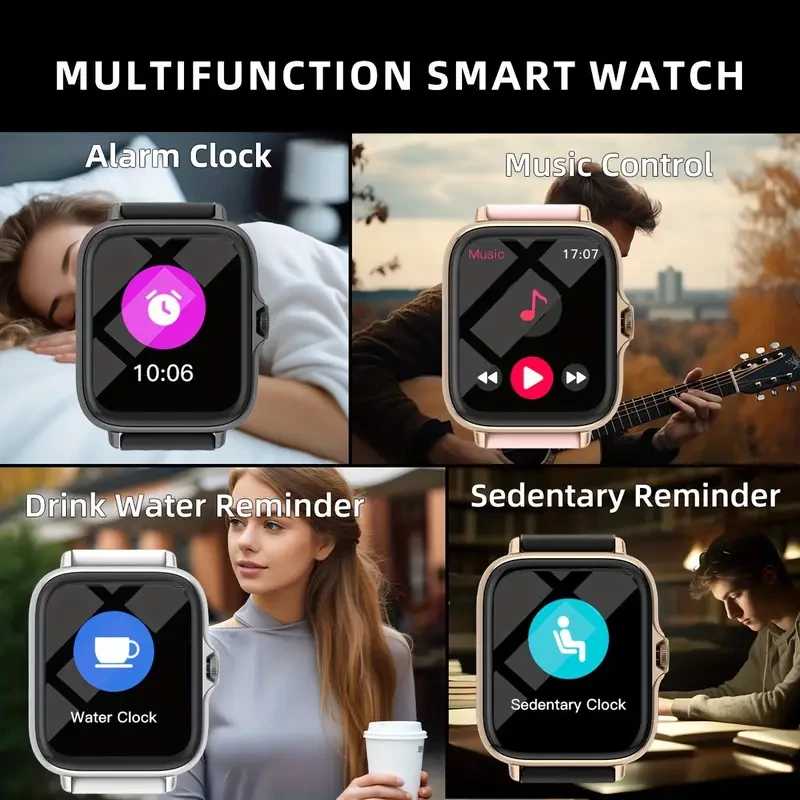 Stylish Water Resistant Smartwatch - 1.83'' Full Touch Screen, Message, Call, Sleep Monitor, Pedometer, Alerts - Compatible with iPhone and Android Phones, Perfect Fitness Gift for Women and Men