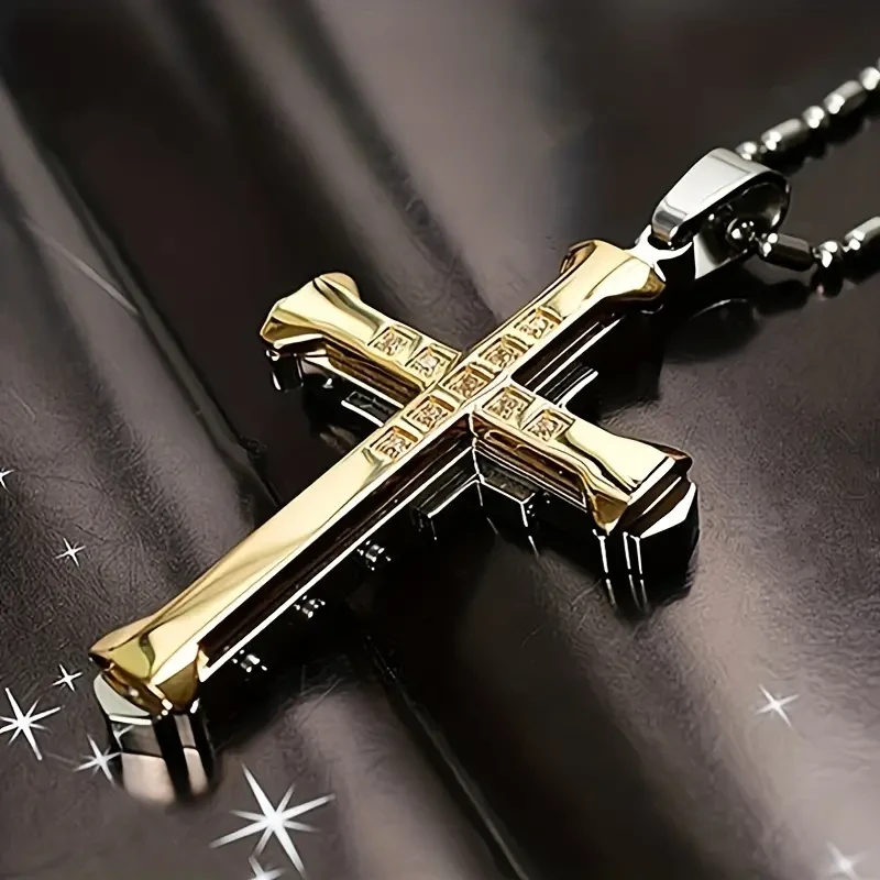1pc Titanium Steel Cross Pendant Necklace