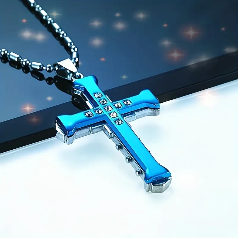 1pc Titanium Steel Cross Pendant Necklace