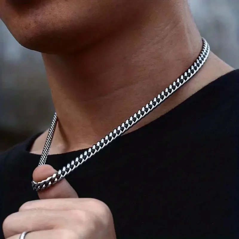 1pc Titanium Steel Mens Cuban Chain Necklace
