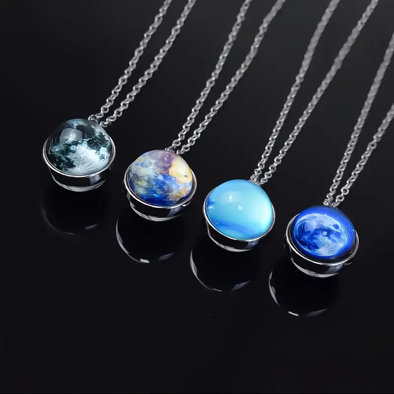 1pc Unique Solar System Glass Ball Pendant Necklace