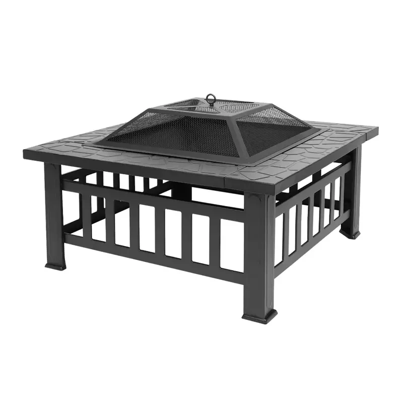 Outdoor Portable Courtyard Metal Fire Pit with Accessories Black