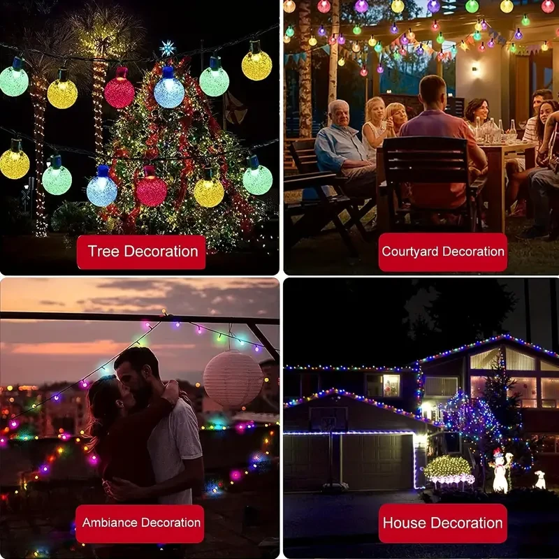 1pc Vibrant Multicolored Solar String Lights - 30 LED Crystal Balls, 6.5m, 8 Modes