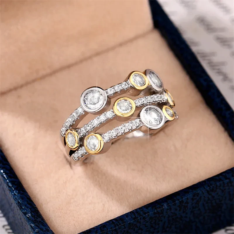 Two-tone Ring Hollow Geometry Line Dot Diamond