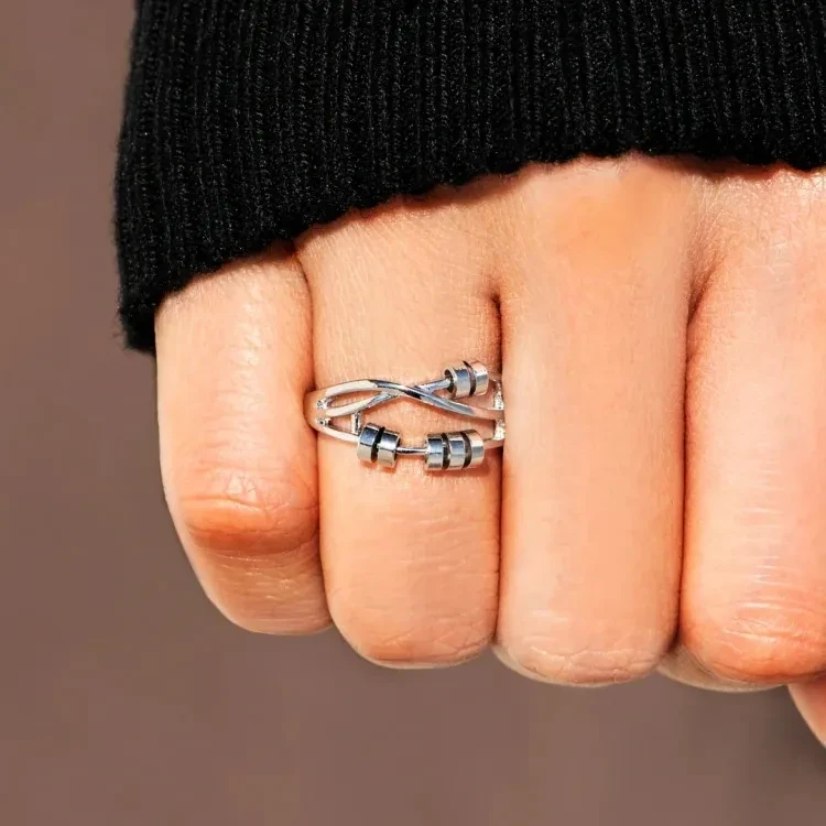 Silver Anxiety Layer Bead Ring For Women