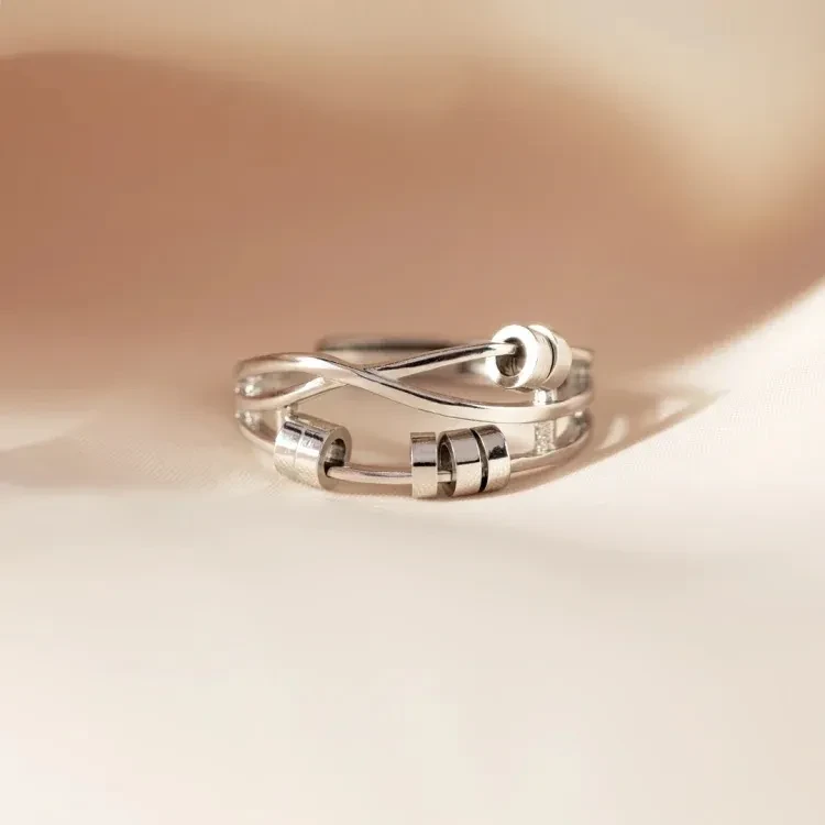 Silver Anxiety Layer Bead Ring For Women