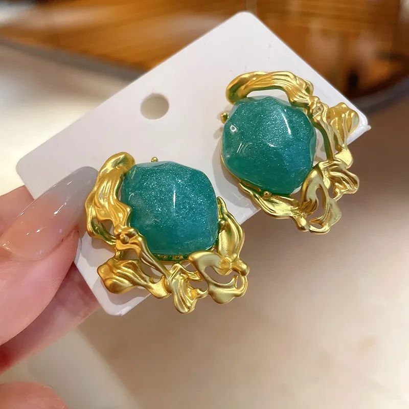 Silver Needle Vintage Emerald Earrings