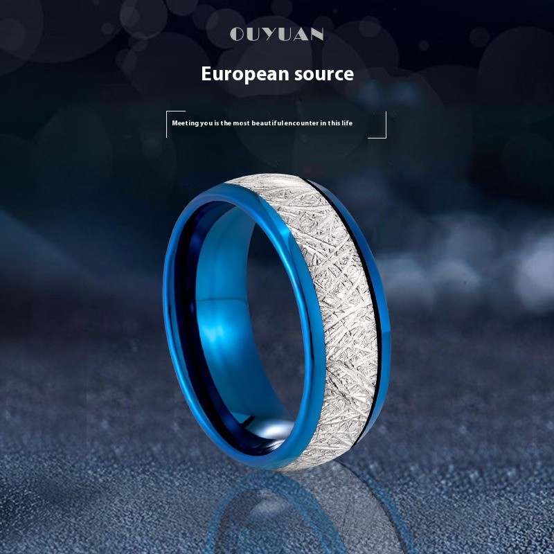 Tungsten Steel Fog Pattern Ring Men's Simple Ring Shank