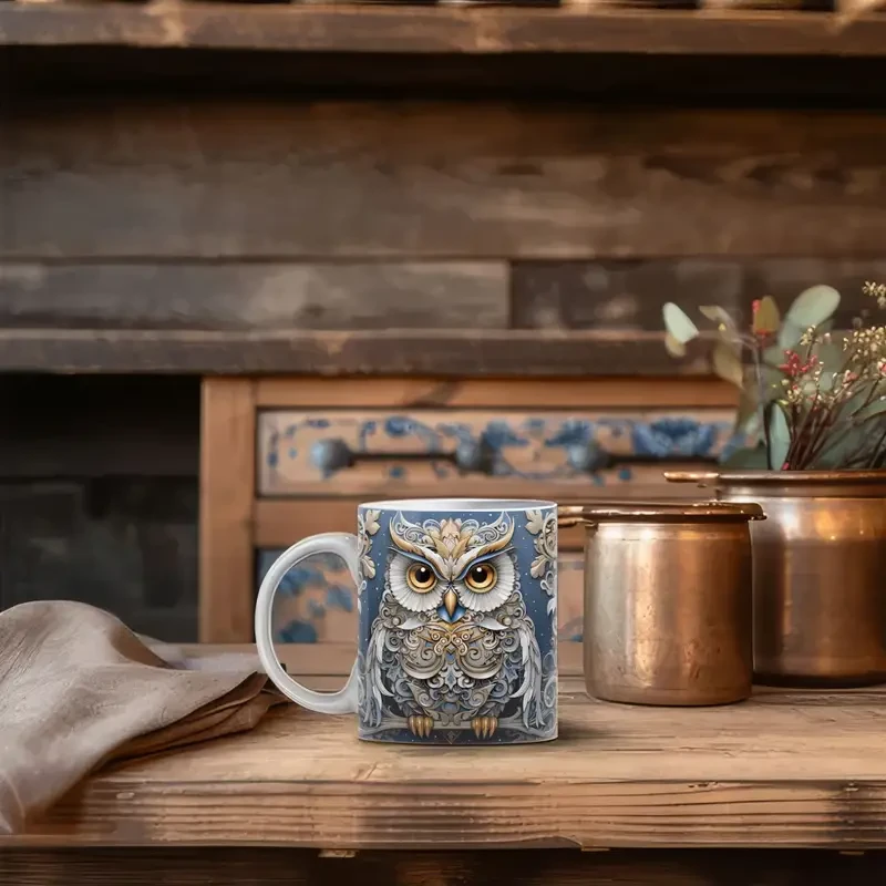 3D Owl Shaped Large Ceramic Reusable Coffee Mug