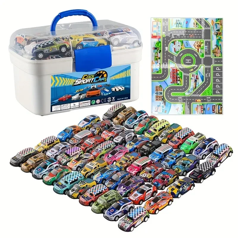 50-Piece Diecast Toy Cars Set with Storage Case